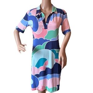 Tori Richard Colorful Wave Pattern Polo Dress Small Stretchy Shift Dress